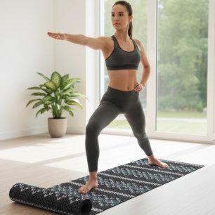 Cozy Knitted Pattern Black and Gray Yoga Mat