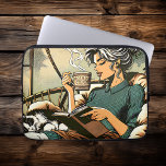 Cozy Lady Reading with Coffee and Cat Laptop Sleeve<br><div class="desc">A pretty lady relaxing in her cozy Papasan chair reading a book,  drinking coffee with a cute black and white cat sleeping on her lap.</div>