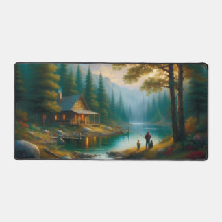 Cozy Lakeside Cabin Family Fishing Woodland  Desk Mat