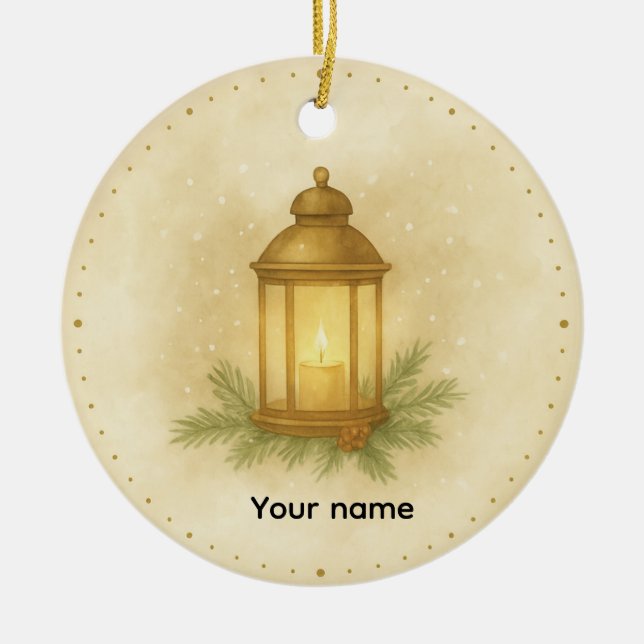 Cozy Lantern Winter Wall Clock – MerryMist Warm Gl Ceramic Ornament (Front)