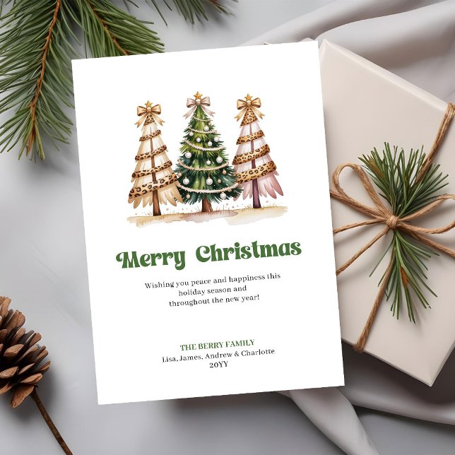 Cozy Leopard Earthy Watercolor Christmas Tree Card (Cozy Leopard Earthy Watercolor Christmas Tree Greeting)