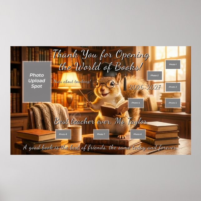 Cozy Library Squirrel Teacher Appreciation Poster (Front)