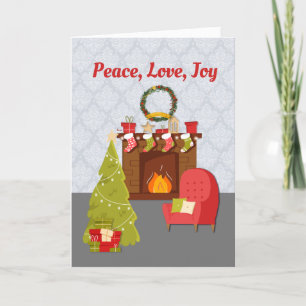 Cozy Living Room, Christmas, Peace Love Joy Holiday Card