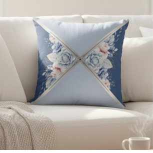 Cozy Luxury Dusty Blue Botanical Home Accent Cushion
