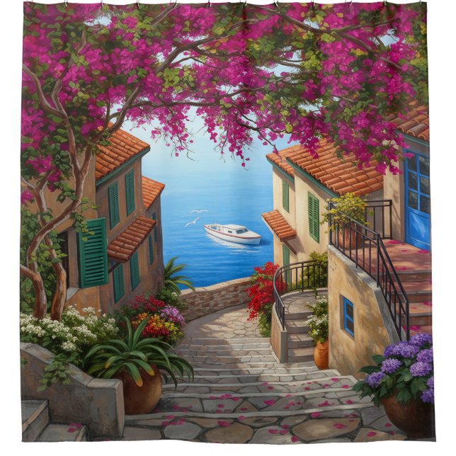 Cozy Mediterranean Escape Shower Curtain (Front)