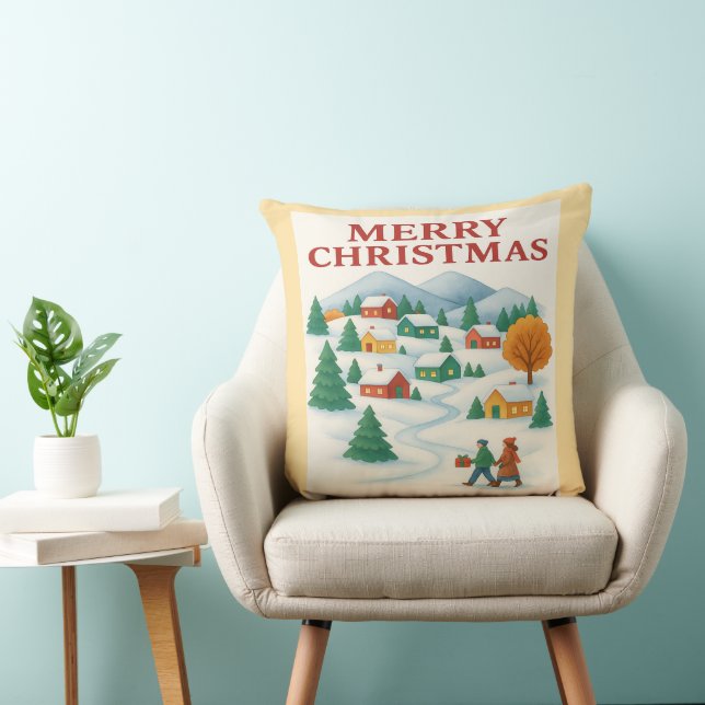 Cozy Merry Christmas Winter Village Pillow (Chair)