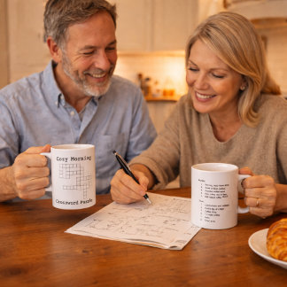 "Cozy Morning" Coffee Crossword Puzzle Mug
