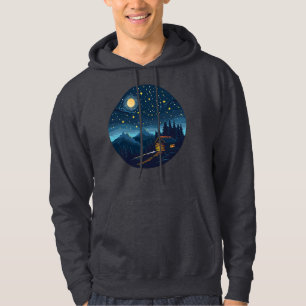Cozy Night Cabin Under Starry Sky T-Shirt Hoodie