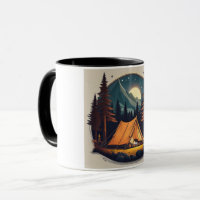 Cozy Night Camping Scene Mug with Tent and Moonlig