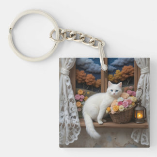 Cozy Nighttime Window Scene Key Ring