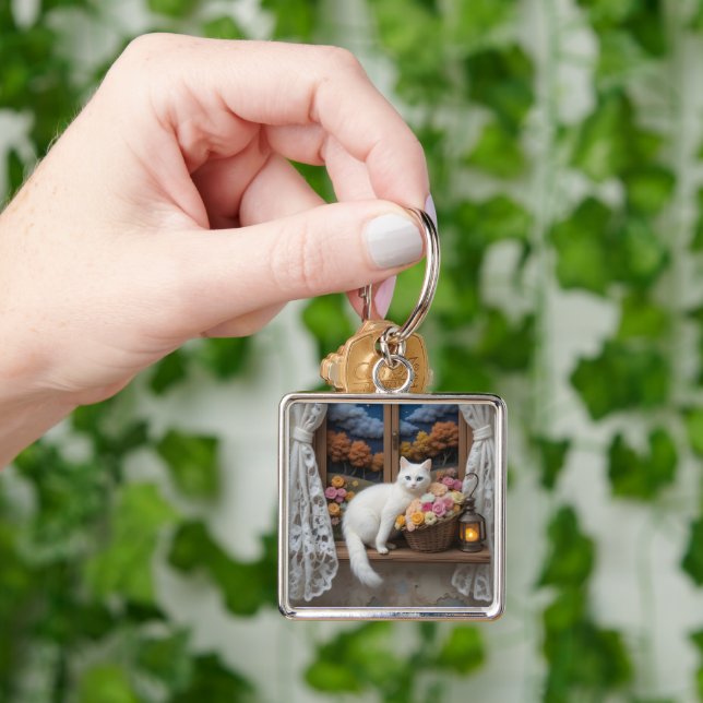 Cozy Nighttime Window Scene Key Ring (Hand)
