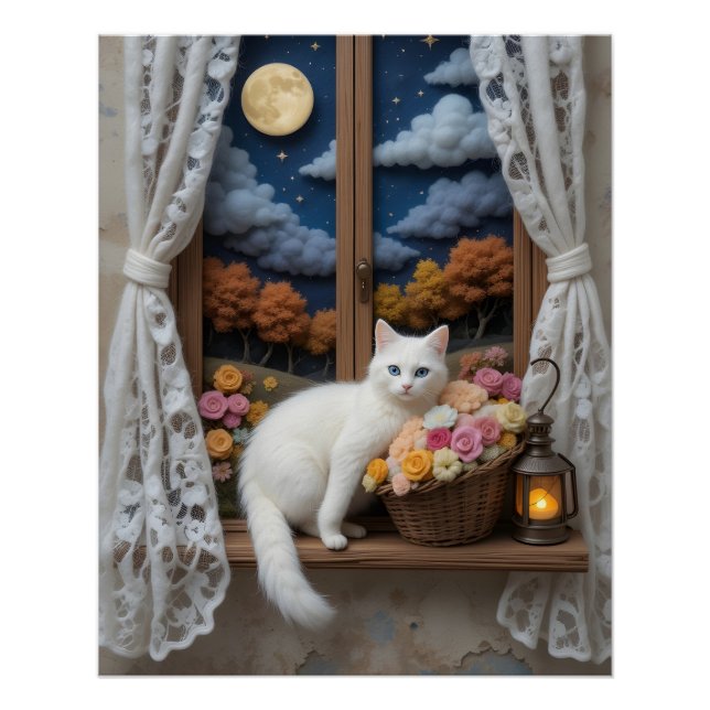 Cozy Nighttime Window Scene Poster (Front)