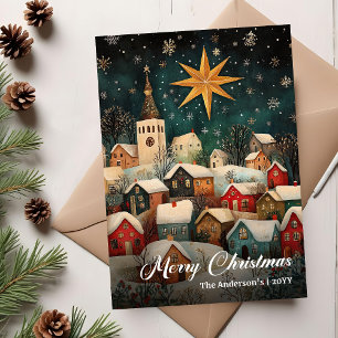 Cozy Nostalgic Christmas Village Scene Holiday Card