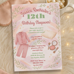 Cozy Pajama Aesthetic Sleepover Birthday Party Invitation