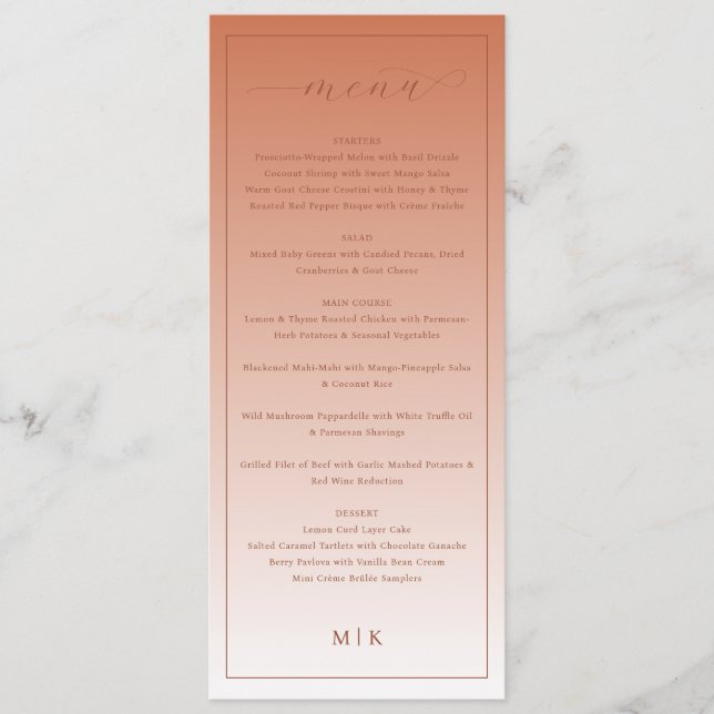 Cozy Peach Classic Wedding Menu (Front)