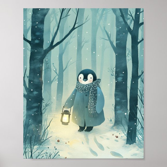 Cozy Penguin – Winter Nursery Wall Art Poster (Front)