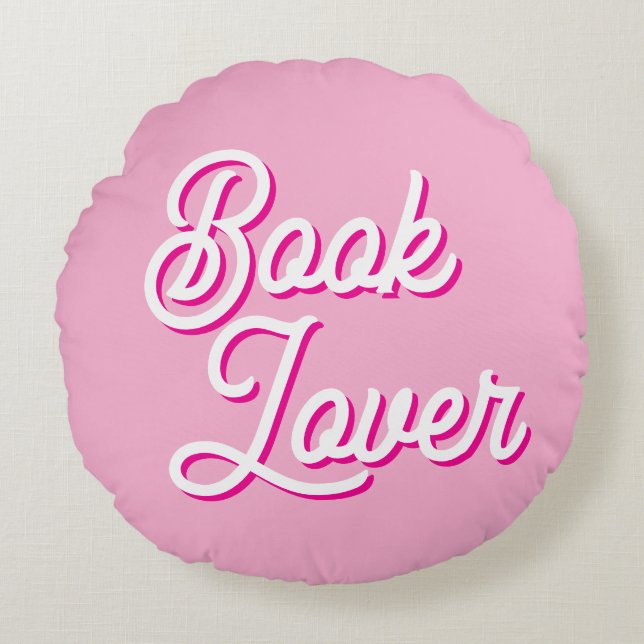 Cozy Pink Book Lover Round Throw Pillow (Front)