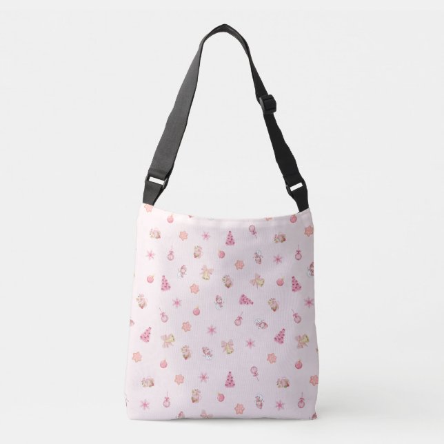 Cozy Pink Christmas Pattern Crossbody Bag (Front)