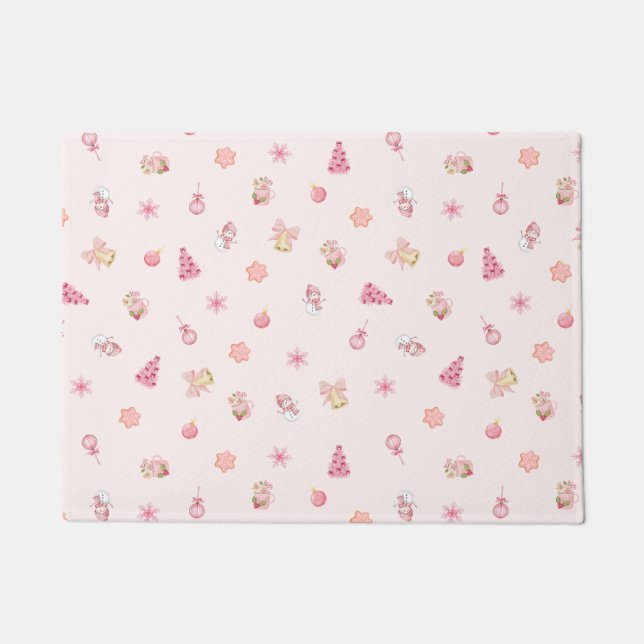 Cozy Pink Christmas Pattern Doormat (Front)