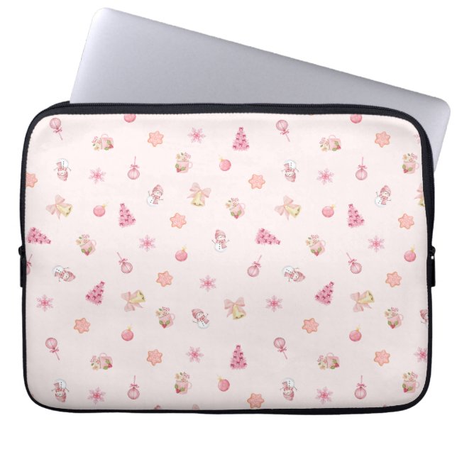 Cozy Pink Christmas Pattern Laptop Sleeve (Front)