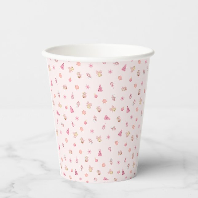 Cozy Pink Christmas Pattern Paper Cups (Front)