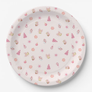 Cozy Pink Christmas Pattern Paper Plate