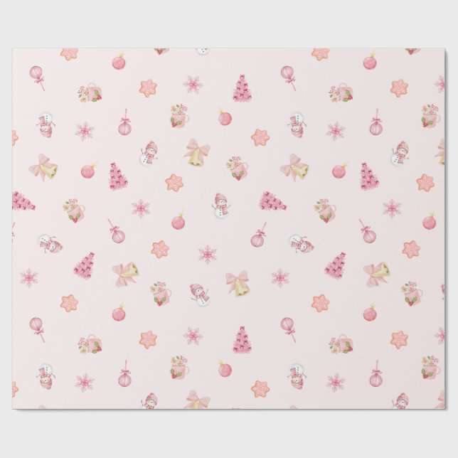 Cozy Pink Christmas Pattern Wrapping Paper (Flat)