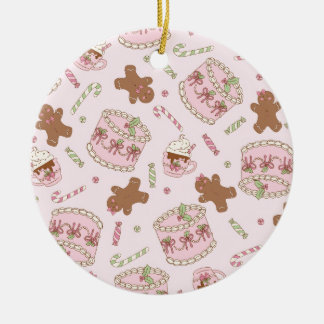 Cozy Pink Pastel Cake & Bow Christmas Apron Ceramic Ornament