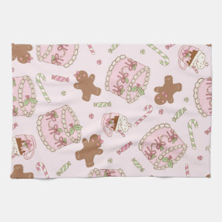 Cozy Pink Pastel Cake & Bow Christmas Apron Tea Towel