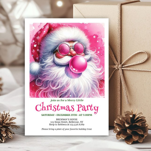 Cozy pink santa chewing gum watercolor Xmas invite (Cozy pink santa chewing gum watercolor Xmas invite)
