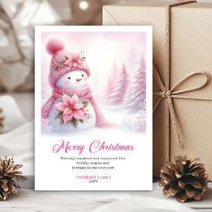 Cozy pink snowman Christmas kids card instant down