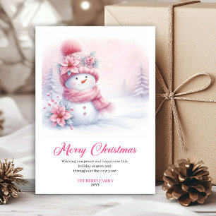 Cozy Pink Snowman Download Kids Christmas Greeting Holiday Card