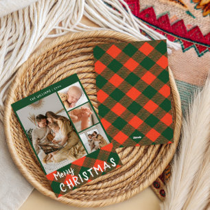 Cozy Plaid Family Collage Merry Christmas Holiday Card