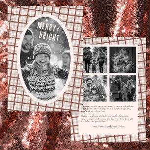 Cozy Plaid Gingham Christmas Custom Photo Collage Holiday Card