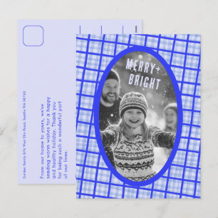 Cozy Plaid Gingham Christmas Custom Photo Collage Holiday Postcard