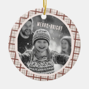 Cozy Plaid Gingham Christmas Custom Photos Ceramic Ornament