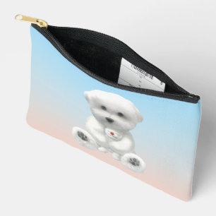 Cozy Plush Moment: Smiling Bichon Hugging Mini Pup Accessory Pouch