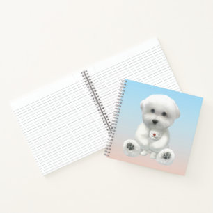 Cozy Plush Moment: Smiling Bichon Hugging Mini Pup Notebook