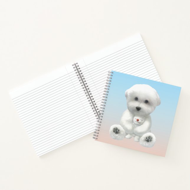 Cozy Plush Moment: Smiling Bichon Hugging Mini Pup Notebook (Inside)