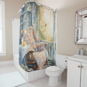 Cozy Porch with Quilt and Lemonade Charm Shower Curtain