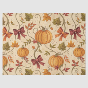 Cozy Pumpkin Botanical Autumn Seamless Pattern (2) Tissue Paper