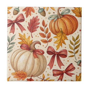 Cozy Pumpkin Botanical Autumn Seamless Pattern (3) Ceramic Tile