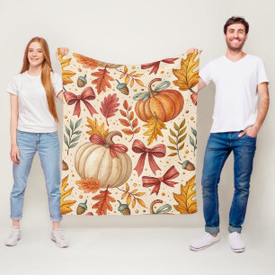 Cozy Pumpkin Botanical Autumn Seamless Pattern (3) Fleece Blanket