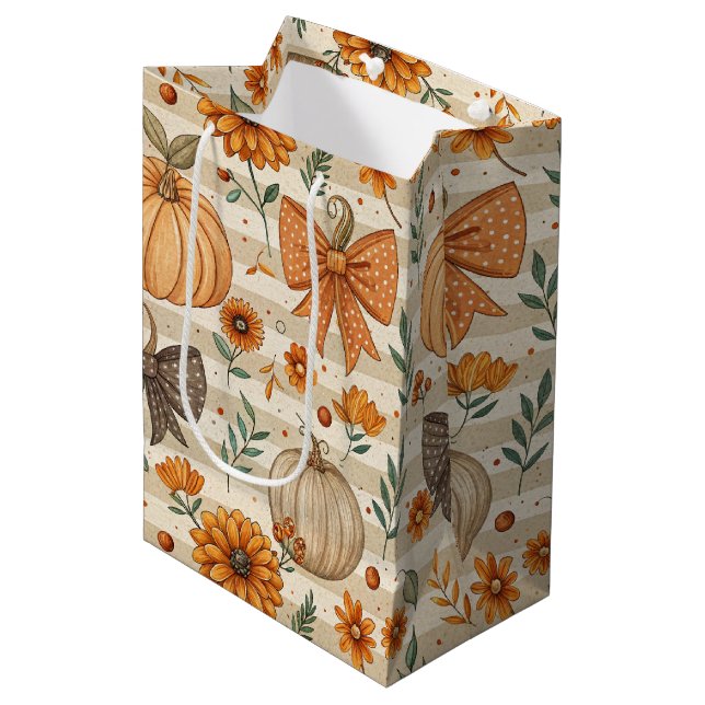 Cozy Pumpkin Botanical Autumn Seamless Pattern (5) Medium Gift Bag (Front Angled)