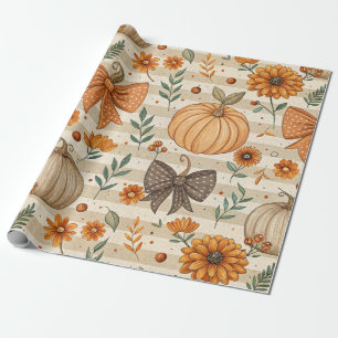 Cozy Pumpkin Botanical Autumn Seamless Pattern (5) Wrapping Paper