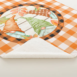 Cozy Pumpkin Buffalo Plaid Gnome Sherpa Blanket