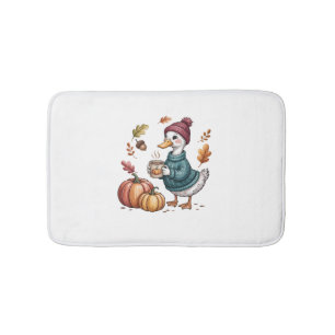 Cozy Pumpkin Coffee Goose Fall Art Bath Mat