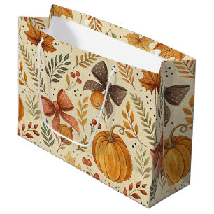 Cozy Pumpkin Floral Autumn Seamless Pattern (2) Large Gift Bag