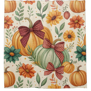 Cozy Pumpkin Floral Autumn Seamless Pattern Shower Curtain