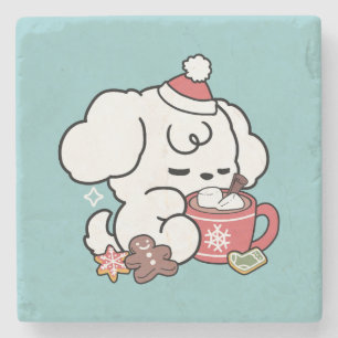 Cozy Puppy Dreams – Hot Chocolate and Christmas Stone Coaster